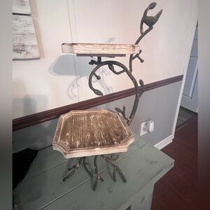 Vintage Two-Tier Distressed Wood & Iron Display Stand